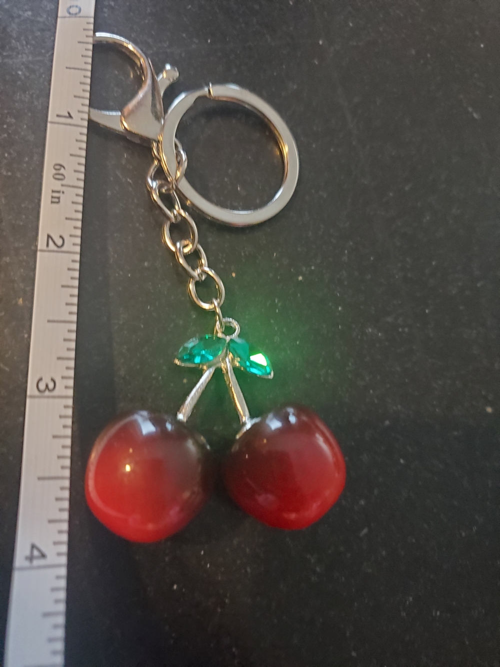 Cherry Keychain Pendant - 2 Shades Of Red With Green Accent